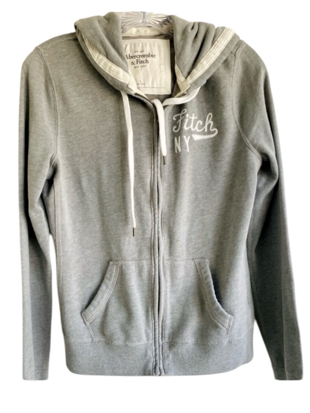 Abercrombie & Fitch NY Sweatshirt Gray Zip-Up Hoodie Large Y2K Vintage Grunge